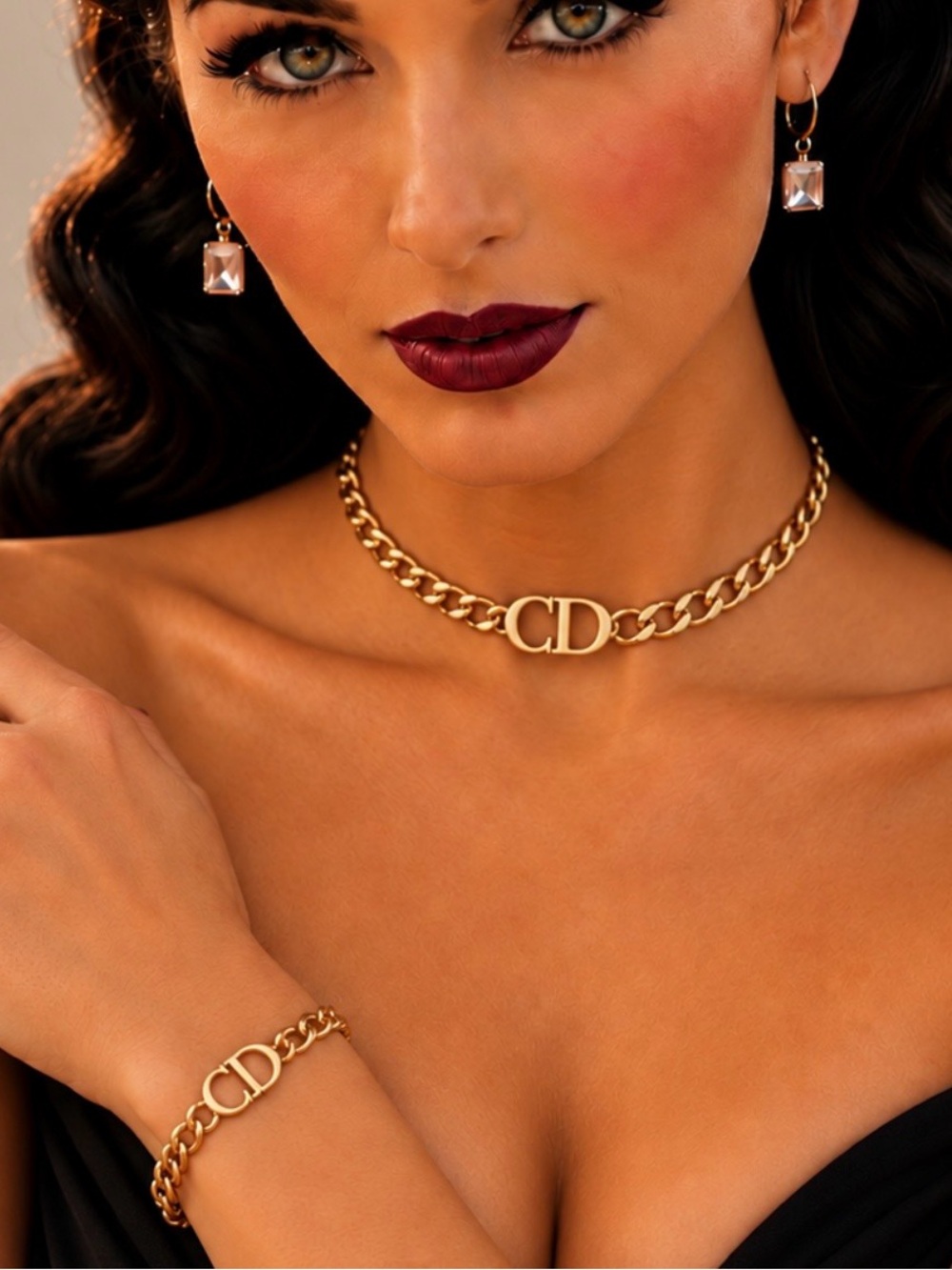 Dior Inspired CD Logo Gold Cuban Chain Choker Necklace or Bracelet